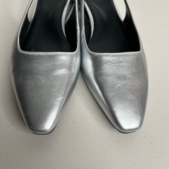 Naturalizer Silver Square Toe Sling Back Ginger Pumps Size 8 - Picture 4 of 10